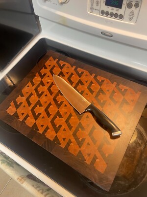 End Grain 3D pattern cutting board. Walnut, maple, cherry & padauk. 