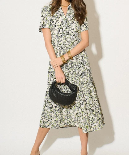 Monsoon Lemon Multicolour Floral Print Short Sleeve Tea Dress Size 10-20