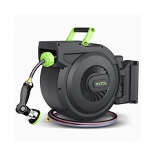 Retractable Garden Hose Reel, 1/2 Inch x 100 ft + 6 ft Wall Mount Hose Reel w...