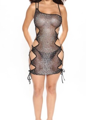NWT Fashion Nova Move Ur Body Embellished/Rhinestones Mini Dress Black XL |  eBay