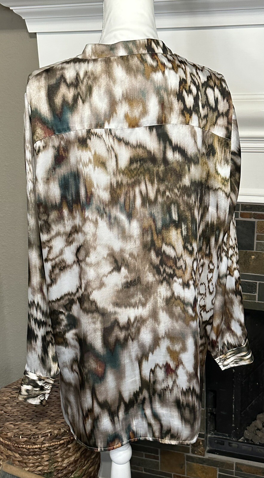 Soft Surroundings Brown Patterned Top Blouse Poly… - image 3