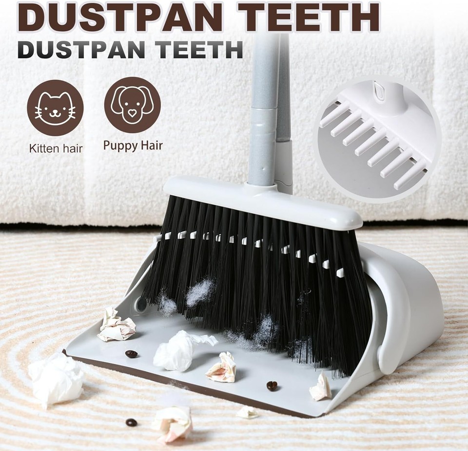 Jekayla 54" Long Handled Broom and Dustpan Set Perfect Dust Brown White eBay