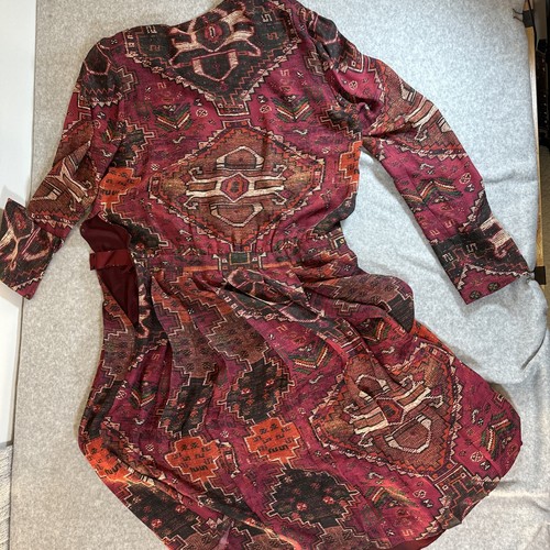Tory Burch 100% silk aztec pleated colorful midi long sleeve dress size 10 - Picture 13 of 13