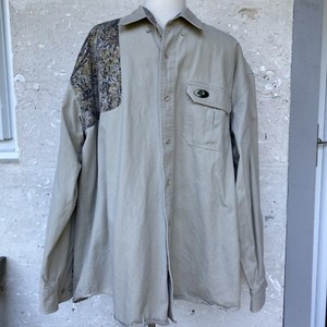 Mossy Oak Shooting Shirt Mens XL Khaki Camouflage Patch Hunting Outdoors