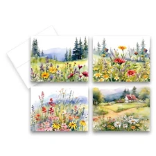 12 All Occasion Notecards, Blank with envelopes -  Flower Meadow (3 of Each)