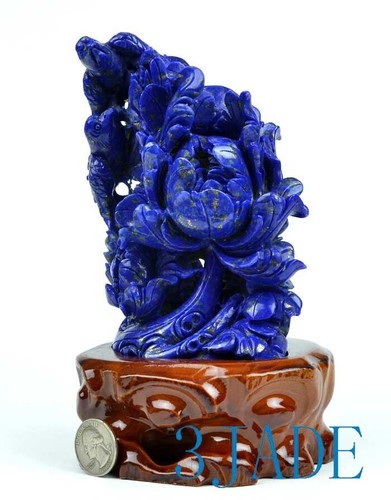 Natural Lapis Lazuli Bird Flower Carving Statue / Oriental Style Sculpture - Picture 2 of 7