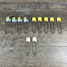 Vintage Cloth Diaper Nappy Pins Safety Lock Yellow White Blue Ducks Lot of 11