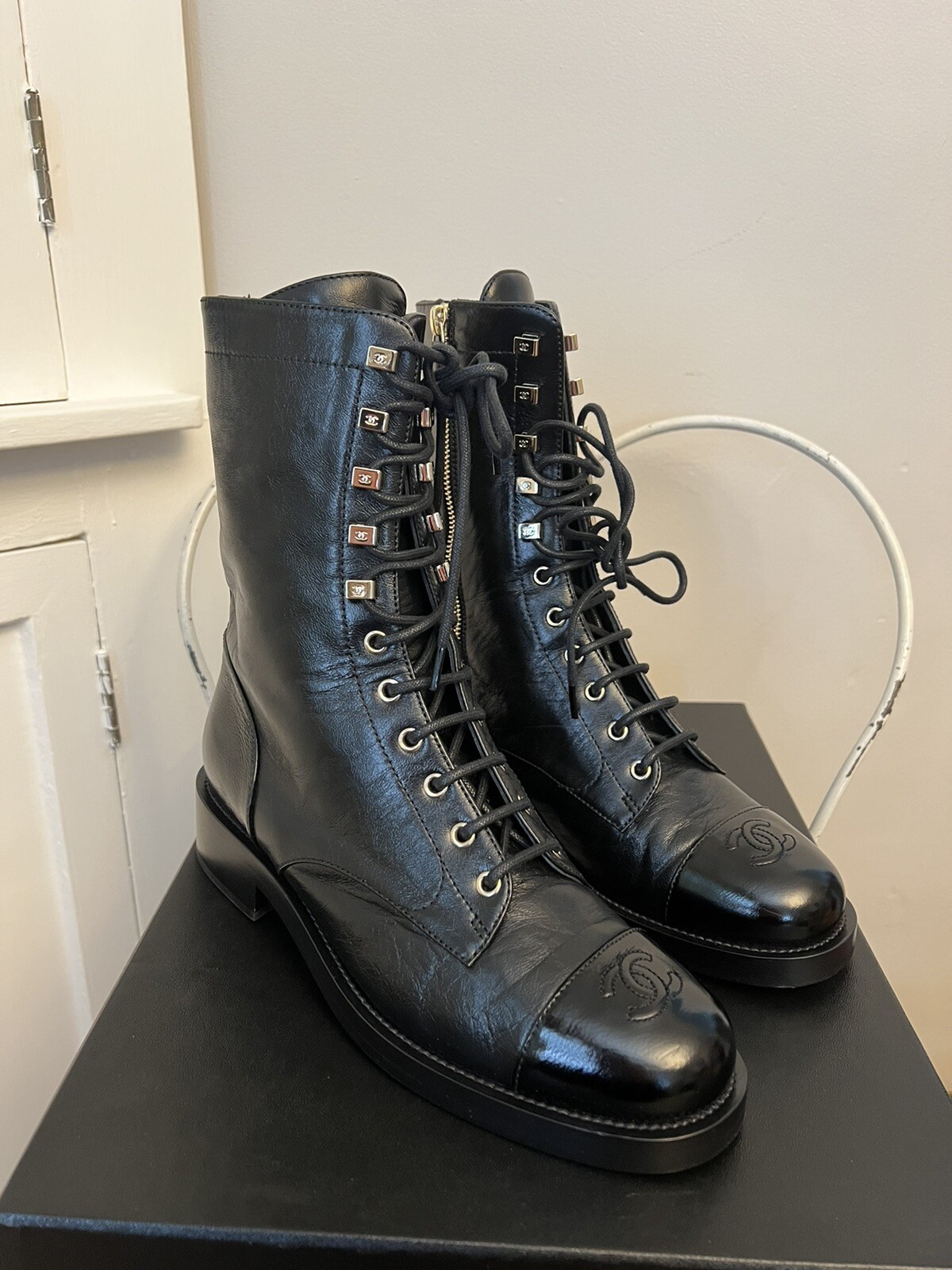 chanel lace up boots 2020