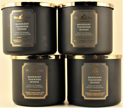QTY 4 Bath & Body Works White Barn MAHOGANY TEAKWOOD INTENSE 3Wick 14.5Oz Candle