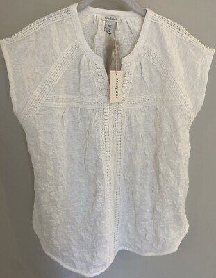 NWT Sundance Catalog White  Romance Textured Short Sleeve Tee  Size L $78