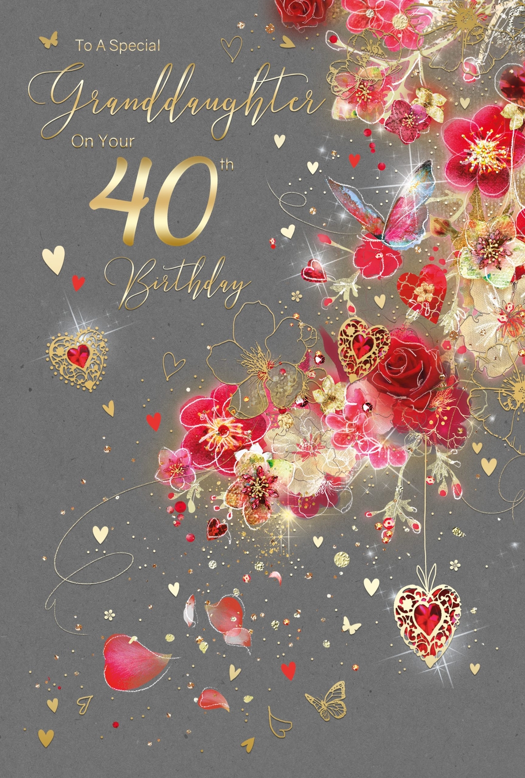40th Birthday Card Granddaughter - Female Foil Finish Cherry Orchard 6"" x 9""