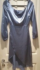 Satin Long Sleeve Blue Dress