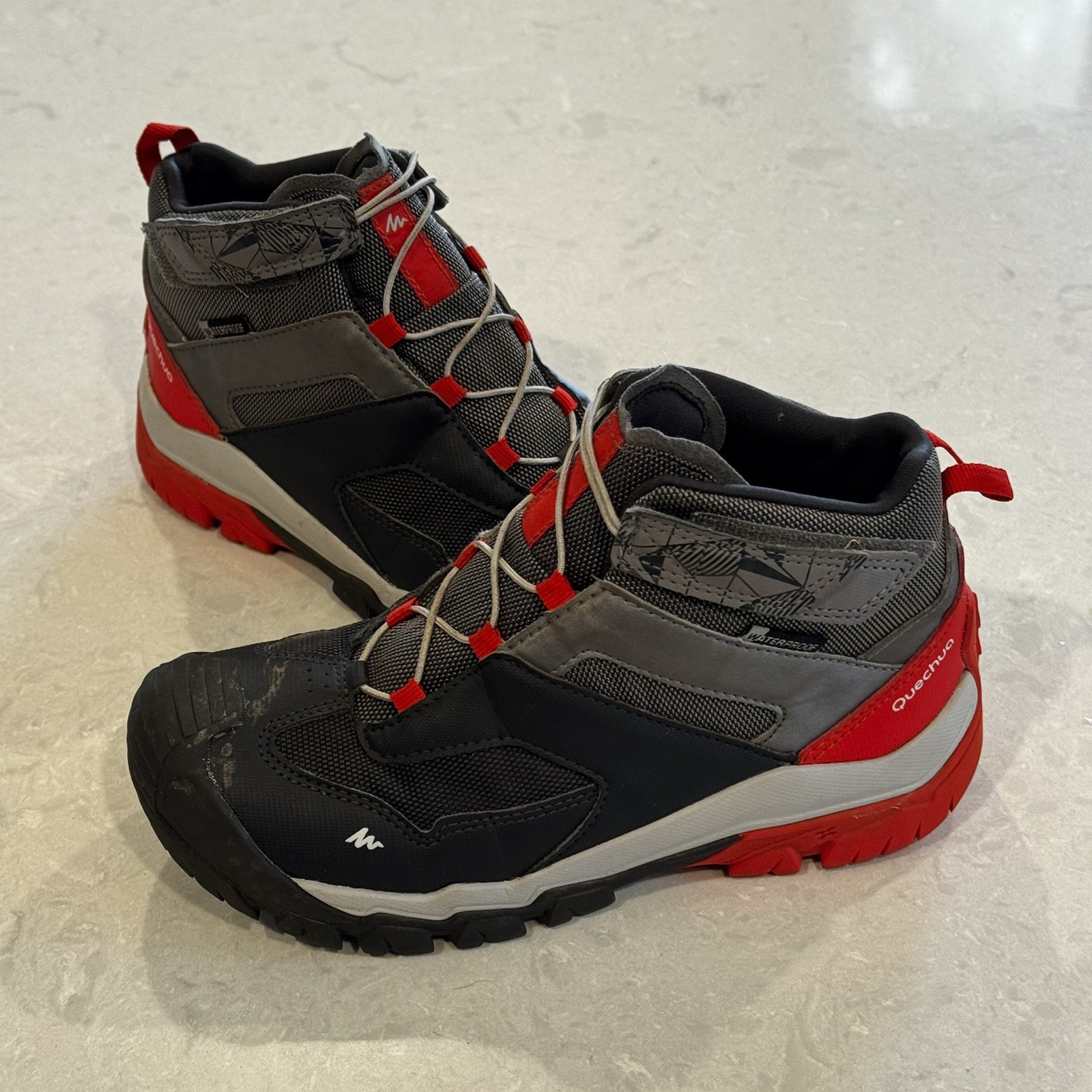 Decathlon Quechua Crossrock Gray Red Waterproof Hiking Boots Size 1