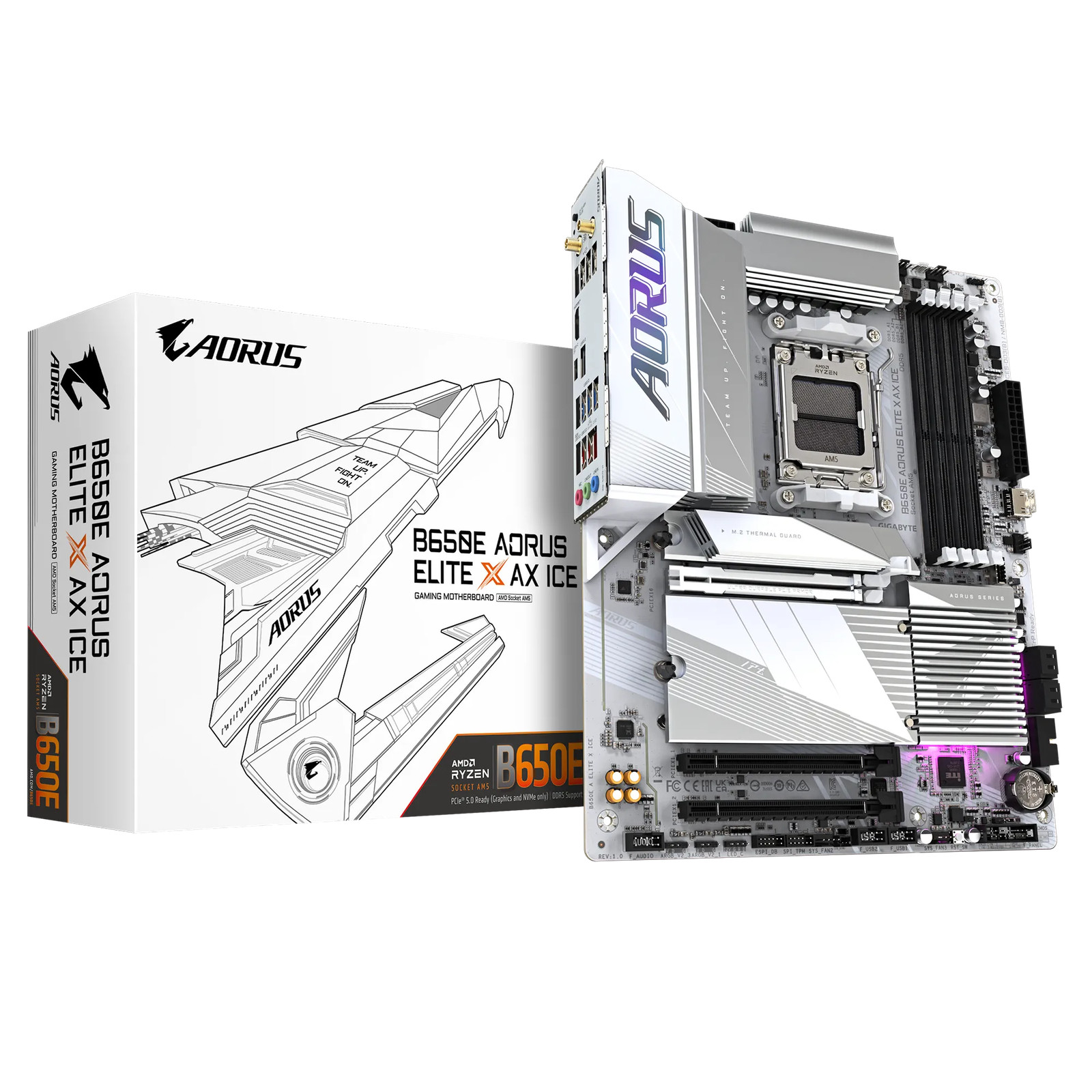 Gigabyte Blanc B650e Aorus Elite X Ax Ice Carte Mère - Amd Ryzen Série 9000, Vrm 12+2+2 Phases, Jusqu'à 8000 Mhz Ddr5 (Oc), 1Xpcie 5.0 + 2Xpcie 4.0 M.2, Lan 2,5 Gbe, Wifi 6E, Usb 3.2 Gen 2 - Excellent État - Image 4