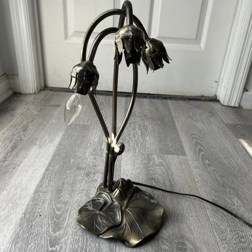 Vintage Tiffany Style Lily Pad Table Lamp 3 Arm Gold Color No Shades