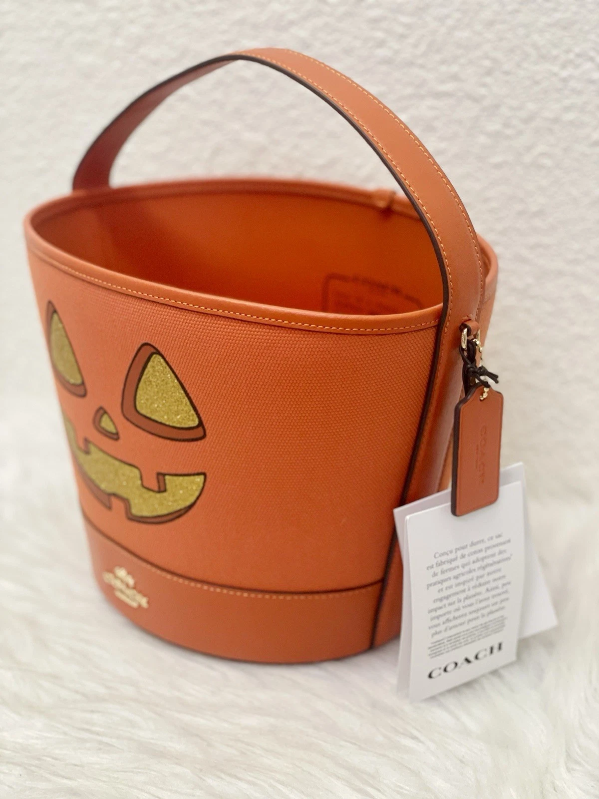 Secchiello Coach dolcetto o scherzetto con zucca di Halloween nuovo con etichetta CW533 arancione scuro