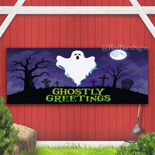 Halloween Ghostly Greetings Indoor Outdoor Banner Sign with grommets