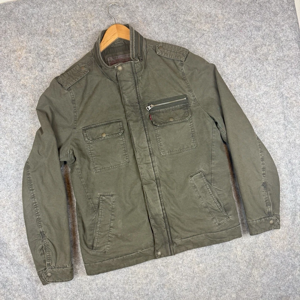Chaqueta de Campo Militar Levis Para Hombres Grande Verde Utilidad Edredón Forrado Cremallera Completa Abrigo Foto 3 de 4
