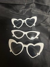 White Heart-Shaped Women's Sunglasses Set Black Tinted Lens Plastic Frame