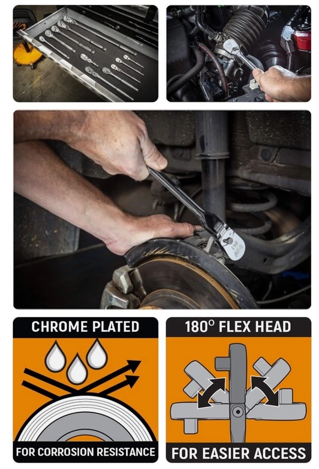 Versatile 11-Piece Ratchet Set with Low Profile Teardrop Head and Flex Options - Image 3 of 4