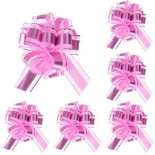 6 PCS 6 Inch Large Pink Pull Bows Gift Basket Bow Bulk for Presents