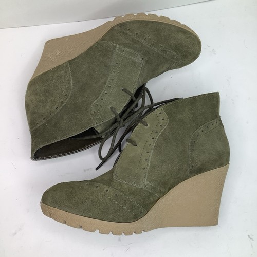 MIA Raphaella Olive Green Suede Lace Tie Wedge Women’s Ankle Bootie Sz 8.5M - Picture 5 of 11
