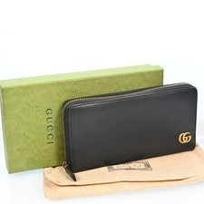 GUCCI GG Leather Zippy Long Wallet Italy Black P4569CY707