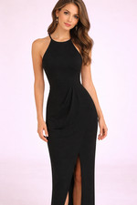 BHLDN Marceau Dress 0 Black Halter Midi Formal Evening Wedding Guest