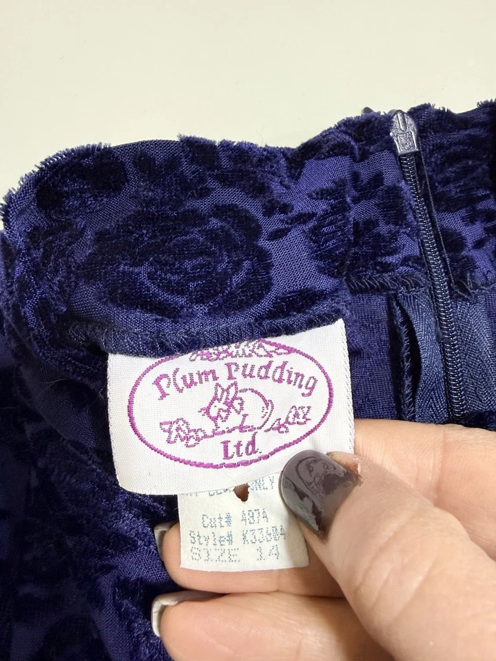 Vestido Maxi Terciopelo Burnout 14 Fiesta Vacaciones Púrpura Pudín Ciruela Vintage Niñas Foto 4 de 4