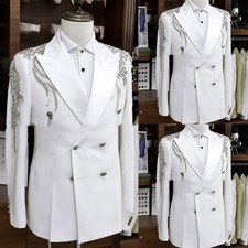 Luxury Wedding Men's Suit with Rhinestone Prom 2Pcs Groomman Jacket Tuxedo