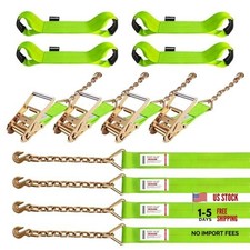 3 inch 8 Point Tie Down Kit with Chain  Grab Hooks, Heavy Duty Roll Back Tow