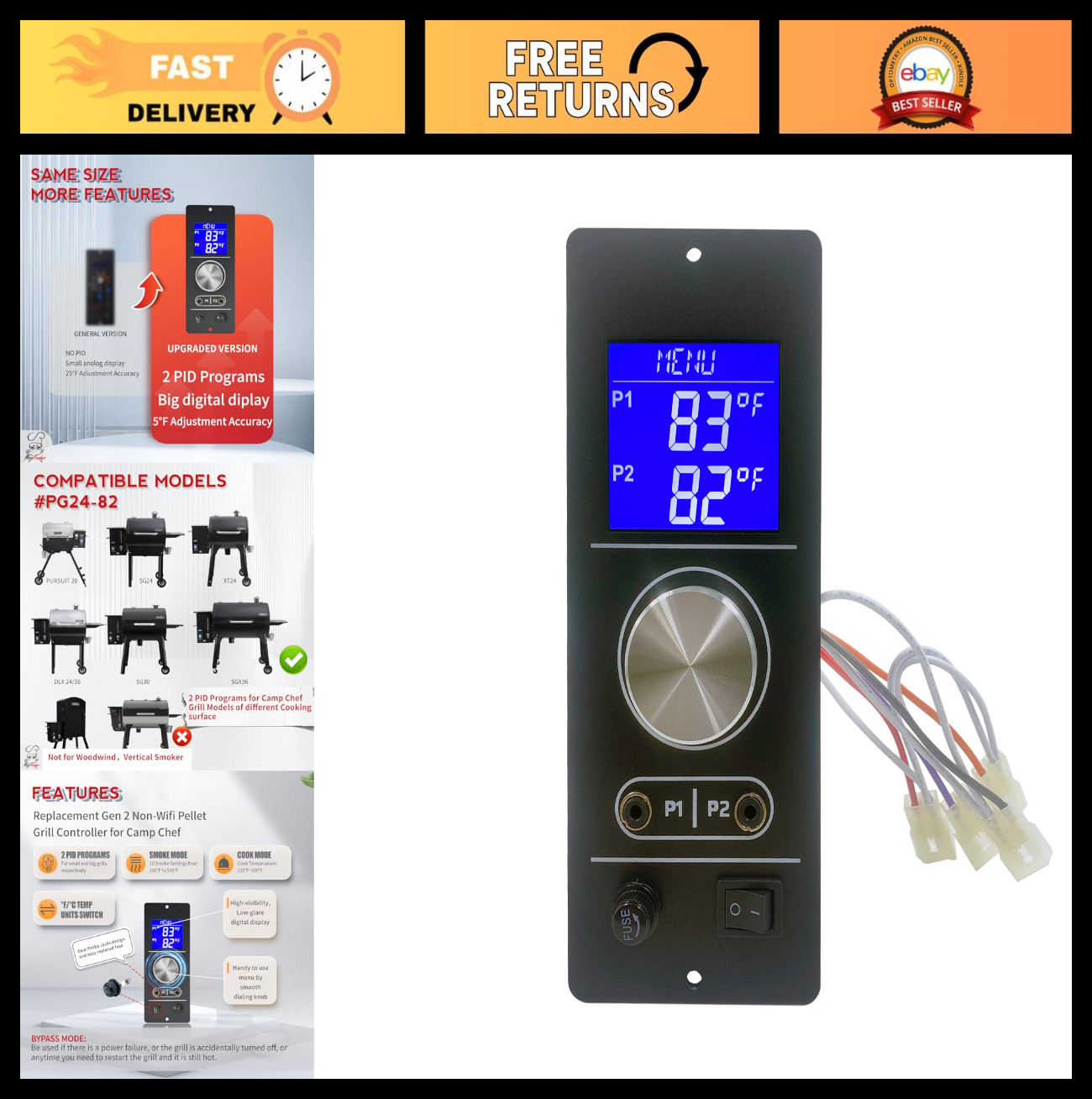 Non-WiFi PID Pellet Grill Controller Replacement for Camp Ch