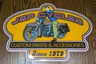 20" J & P Cycles Yellow Motorcycle Custom Parts Accessories 1979 Tin Sign Garage