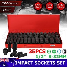 35pcs 1/2' Drive Deep Impact Socket Tool Set Metric Garage Workshop Tools 8-32MM
