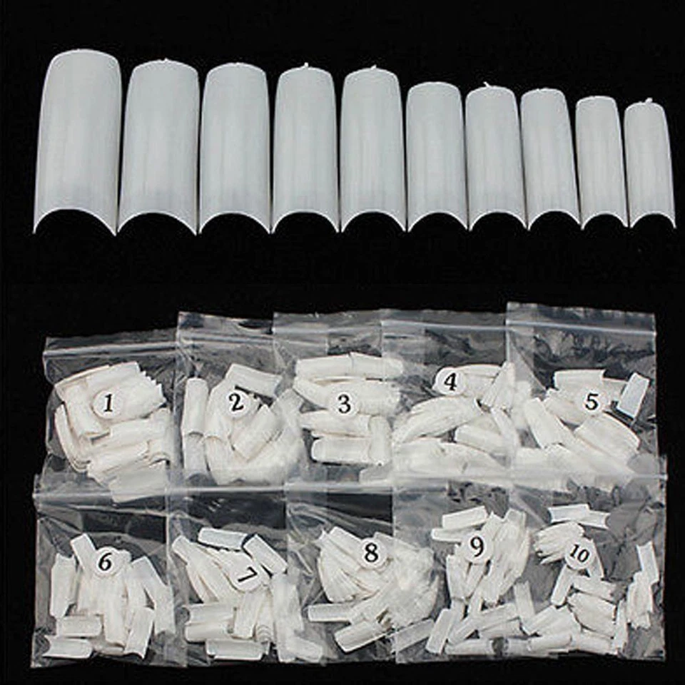 500 Artificial French False Acrylic Nail Art Tips White Clear Natural UV Gel