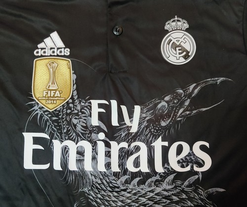 Real Madrid 2014/15 Ronaldo Third Black Dragon Long Sleeve Futbol Jersey Size S - Picture 5 of 12