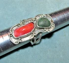Vintage Sterling Silver/Turquoise/ Red Coral Ring Southwest origin 7.1g sz 5