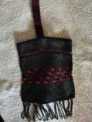 Antique Art Deco Beaded Purse Black & Red