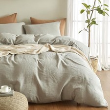 Muslin Duvet Cover Size, 100 Washed Cotton California King B-smoky-green