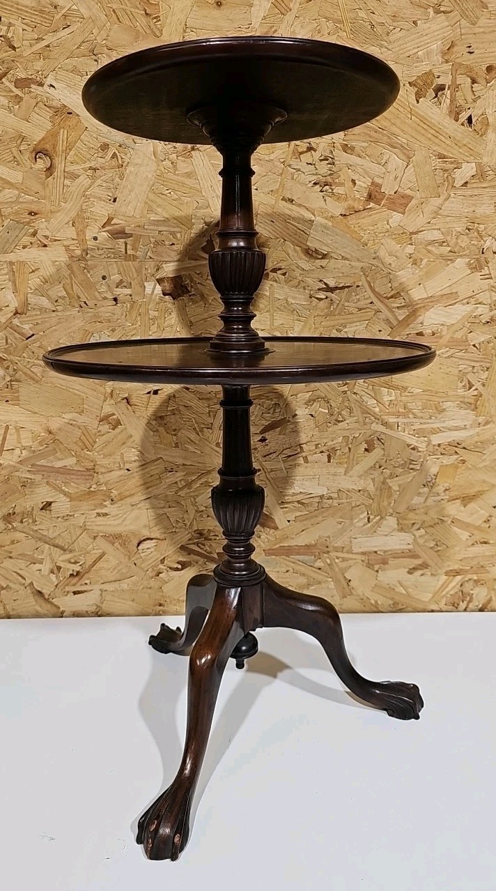 Vintage Dumb Waiter Butler Mahogany Two Tier Round Rotating Occasional Table — image 19