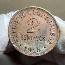 🇵🇹 Portugal 2 Centavos 1918 Bronze KM# 568  Choice UNC Sea Foam Toning
