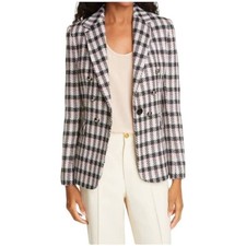 Helene Berman Wool Blend Pink White Black Plaid Metallic Tweed Jacket Size UK 14