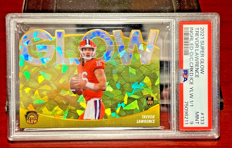 2021 TREVOR LAWRENCE ROOKIE CARD!  "YELLOW CRACKED ICE"  1/1 CARD!  PSA-9 MINT