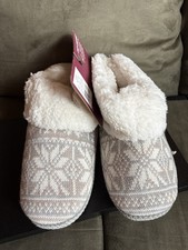 MUK LUKS Women  s XL Size 11-12 Slippers Grey/White Fair Isle Knit Pattern NWT