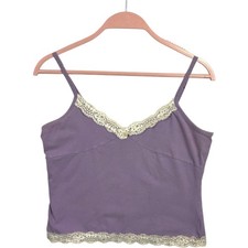 Vintage Purple White Cami Sz S Crop Top Tank Babydoll Lace Coquette Fairy Y2K