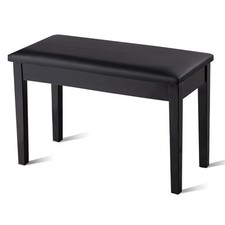 Solid Wood PU Leather Piano Bench Padded Double Duet Keyboard Seat Black