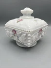 Westmoreland Milk Glass Hand painted Roses And Grapes Compote Candy Dish W/ Lid