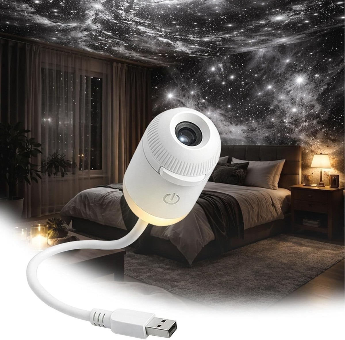 2-in-1 Star Projector Night Light 12 Slides USB 360° Rotating