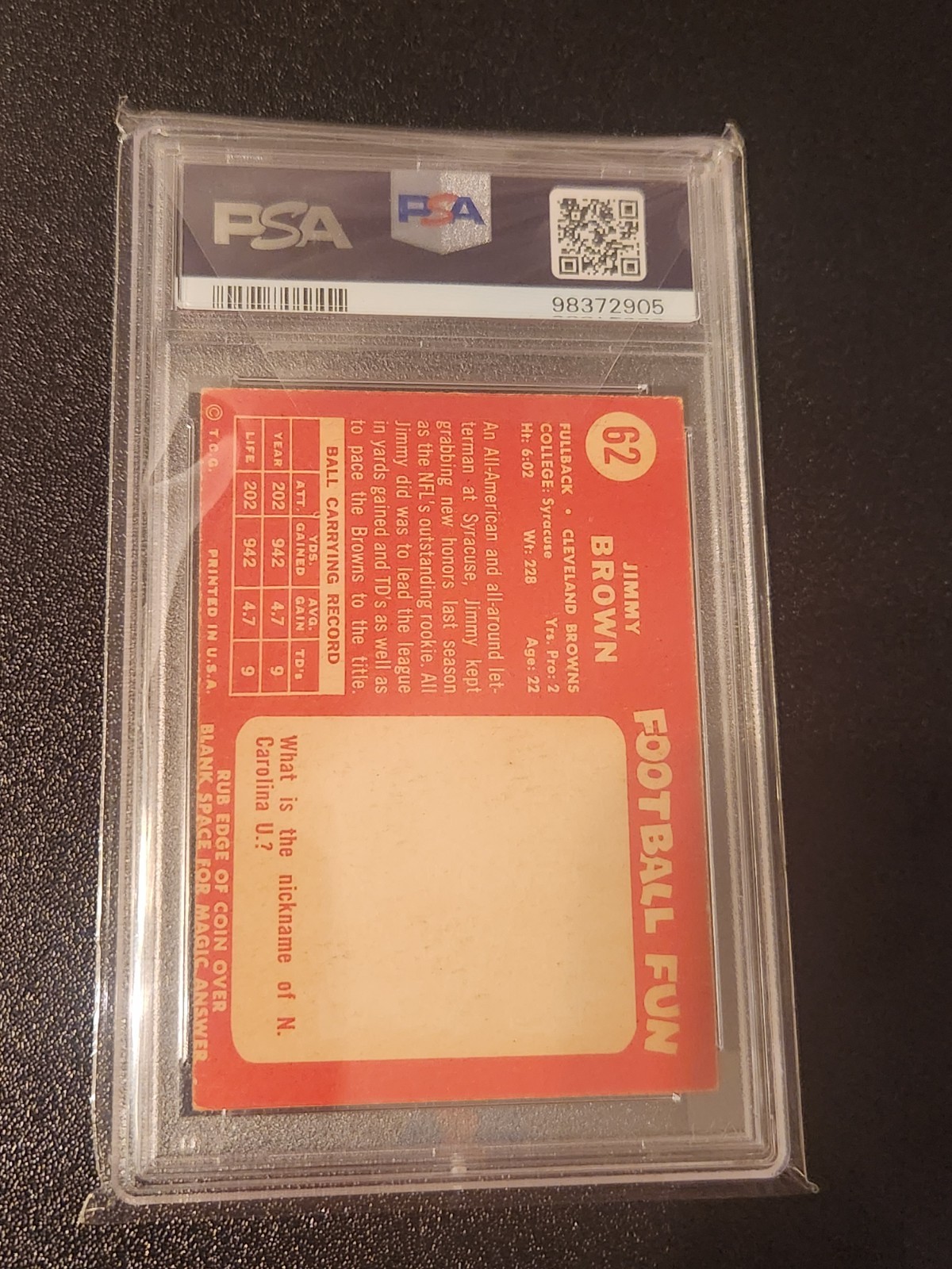 1958 Topps Jim Brown Rookie #62 PSA 2  view 2