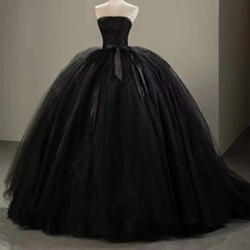 Black Sweet 16 Birthday Party Strapless Ball Gown Quinceanera Appliques Dress